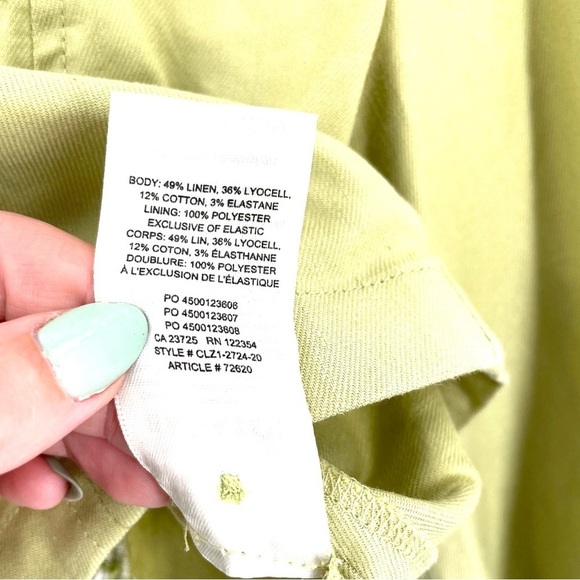 Aritzia Babaton GREEN Hadwyn Puff Sleeve Crop Sweetheart Neckline Linen Blouse - Picture 6 of 6